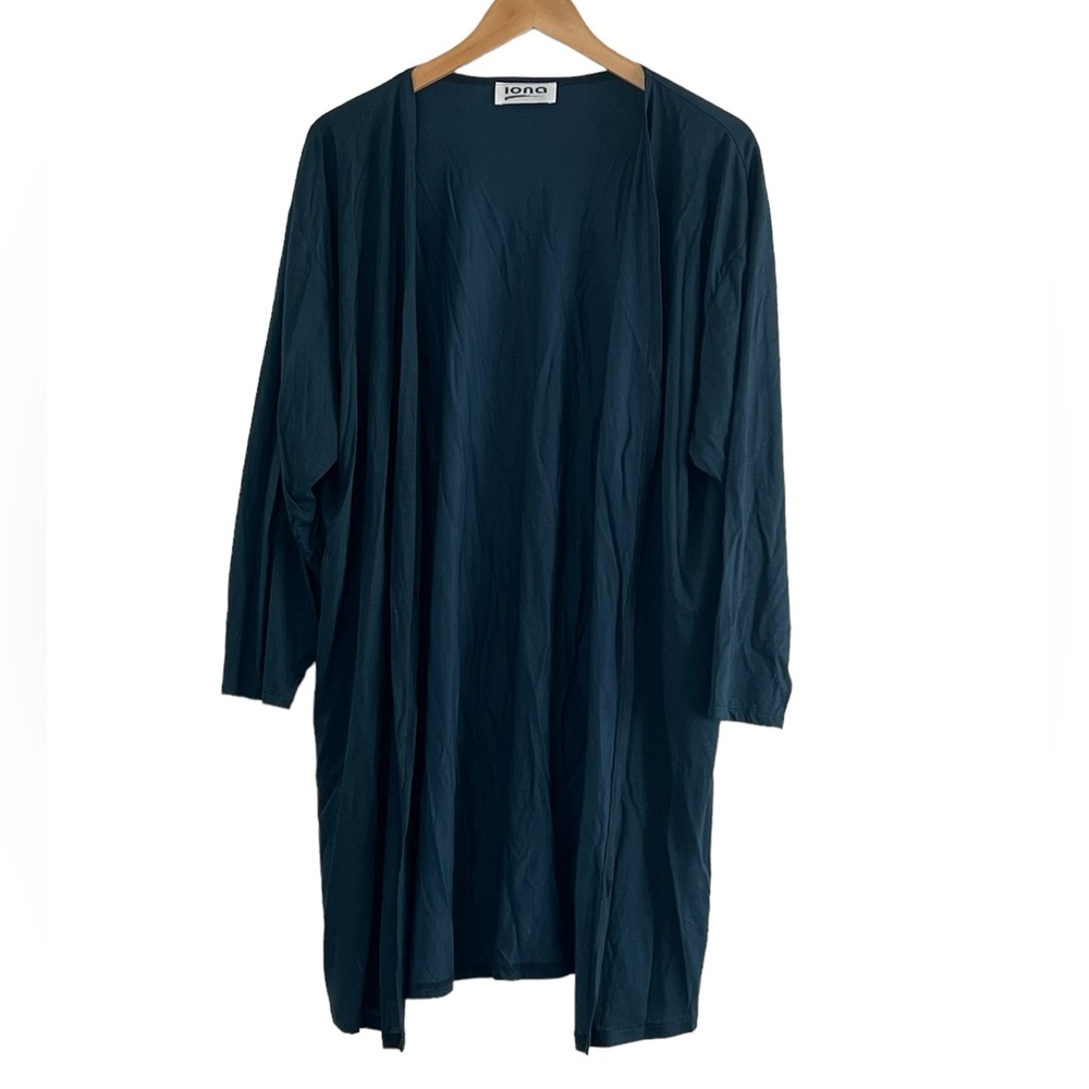 Iona | Minimalist silk blend basic green long open cardigan size medium